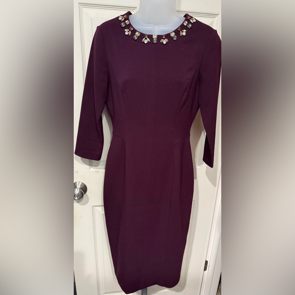 Eliza J Plum Dress with Jewel Neckline Formal Dress